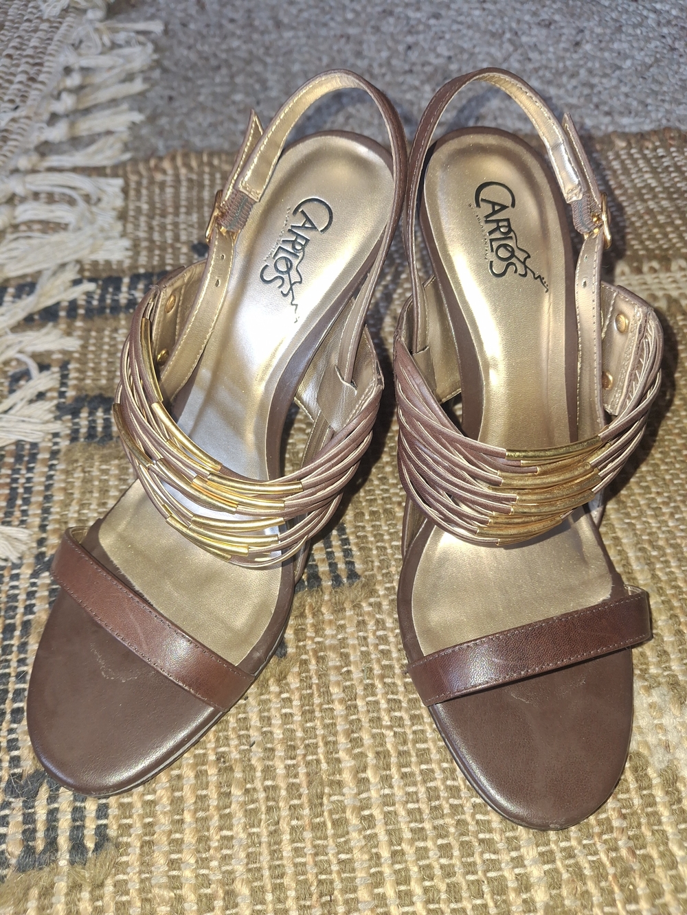 Carlos by Carlos Santana Brown and Gold Slingback Sandals